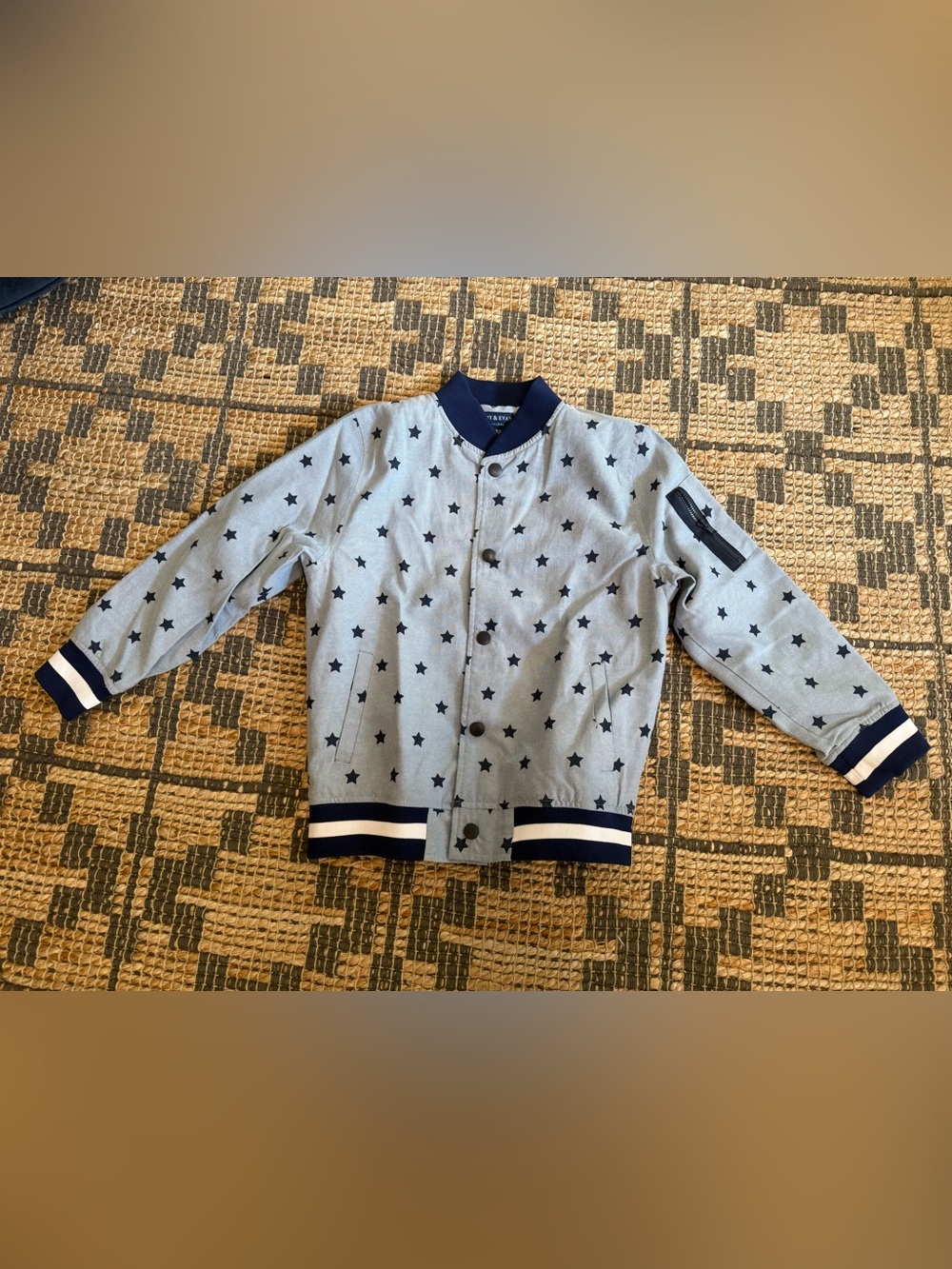 Andy & Evan Light Blue Star-Print Bomber Jacket with Navy Trim